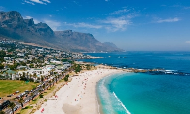 scenic view in Cape Town, South Africa with the sea, sand and mountains